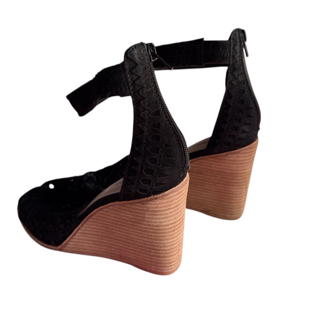 Jeffrey Campbell Del Sol Black Suede Perforated Open Toe Wedge Sandals Size 9 - Picture 4 of 7